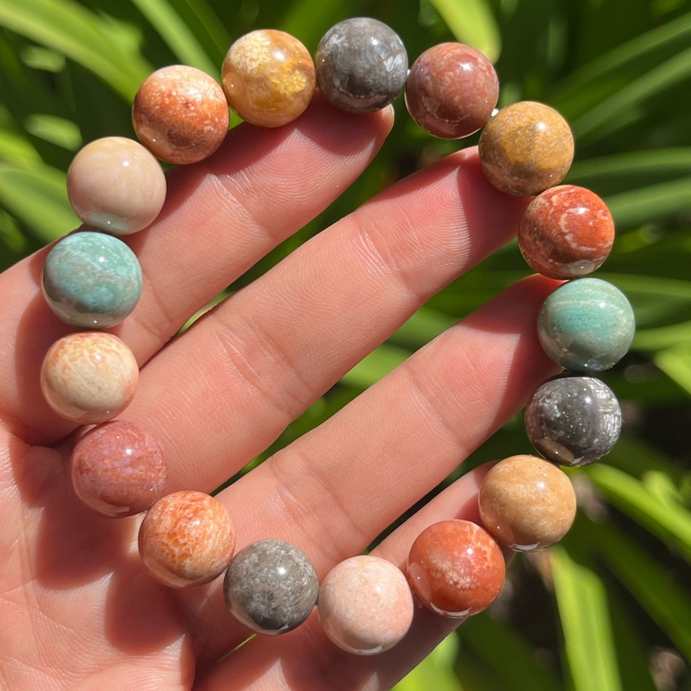12mm Stretchable rainbow color coral jade bracelet‎